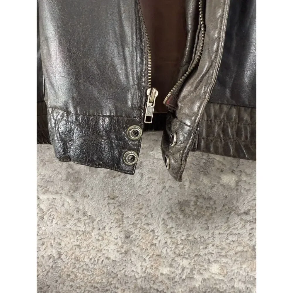 Reed Sportswear Men Size L44 Genuine Leather Moto Jacket Zip Brown Biker Outdoor